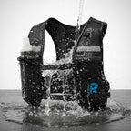 Run With Freedom Hydration Running Vest on a white background with water pouring on it demonstrating it's water resistance 