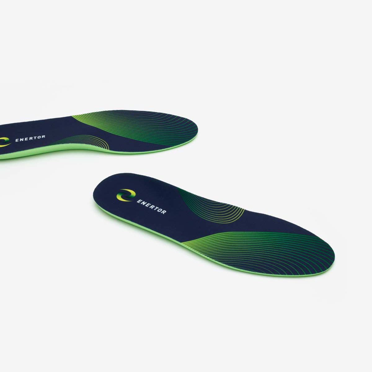Green and blue shoe insole on a white background